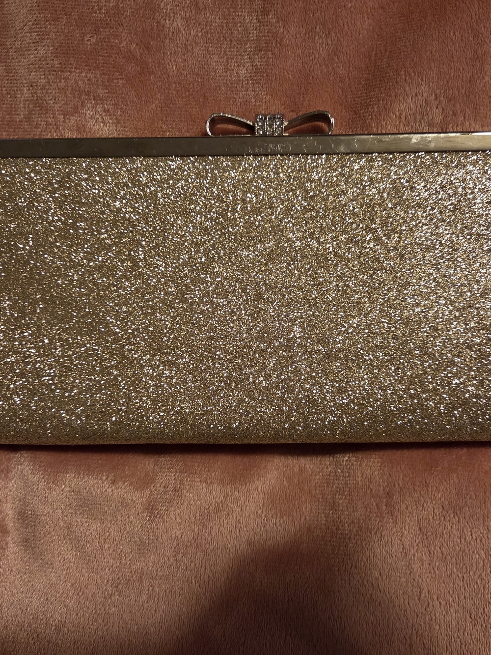 INC International Concepts Gold Glitter Bow Clasp Clutch